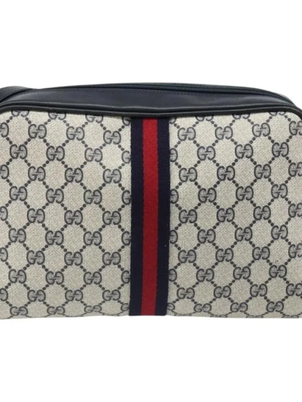 GUCCI GG Supreme Sherry Line Shoulder Bag PVC Navy Gold Auth 185719